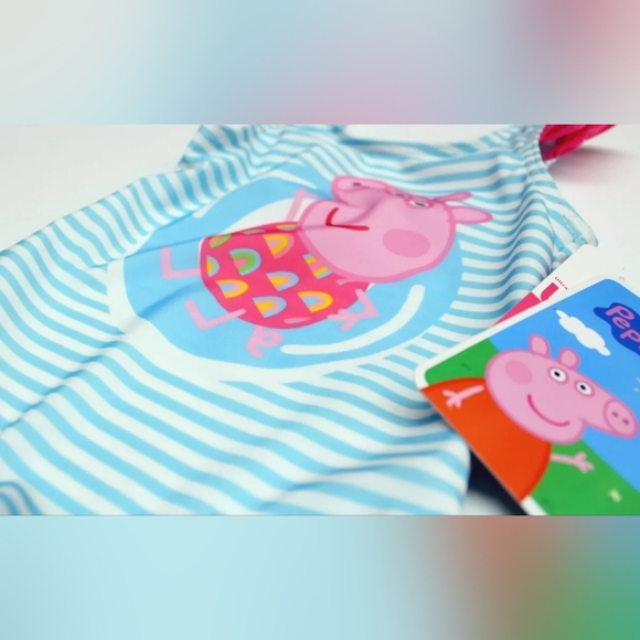 Girl's Toddlers 12M Peppa Pig One Piece Blue/White Striped Swimsuit with UPF 50+ - Picture 4 of 5